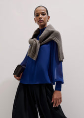 Blue Silk Chic Rib Straight Blouse meandem