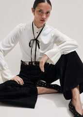 Cream Frill Neck Layering Blouse + Tie meandem