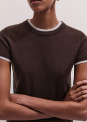 Brown Barely There Contrast Trim Knit Baby Tee meandem