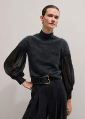 Black Balloon Sleeve Slim Layering Top meandem