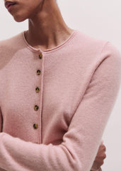 Pink Cashmere Roll Trim Straight Cardigan meandem