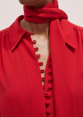 Red Silk Button Layering Shirt + Tie meandem