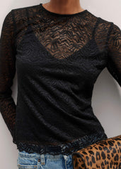 Black Lace Crew Neck Top meandem
