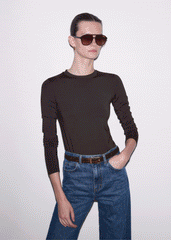 Brown Slim Crew Neck Top meandem