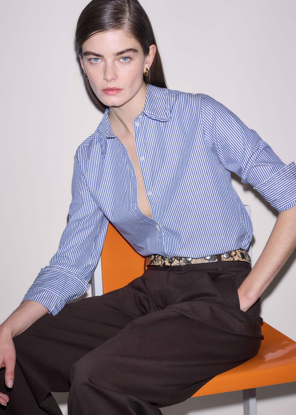 Navy Stripe Frill Collar Forever Shirt meandem