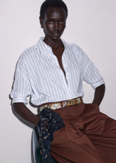 Blue Boxy Striped Crop Sleeve Shirt meandem