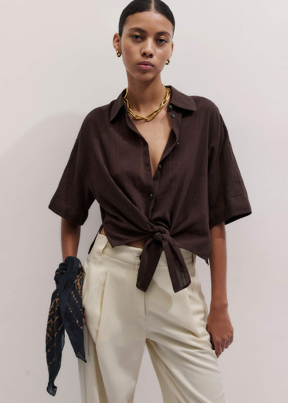 Brown Tie Front Beach Shirt meandem