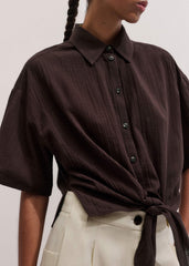 Brown Tie Front Beach Shirt meandem