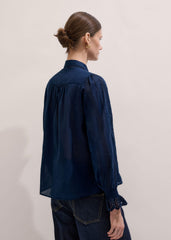 Navy Cotton Voile Broderie Detail Shirt meandem