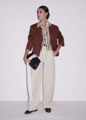 Cream Crease-Less Linen Spring Stripe Boxy Cropped Shirt meandem
