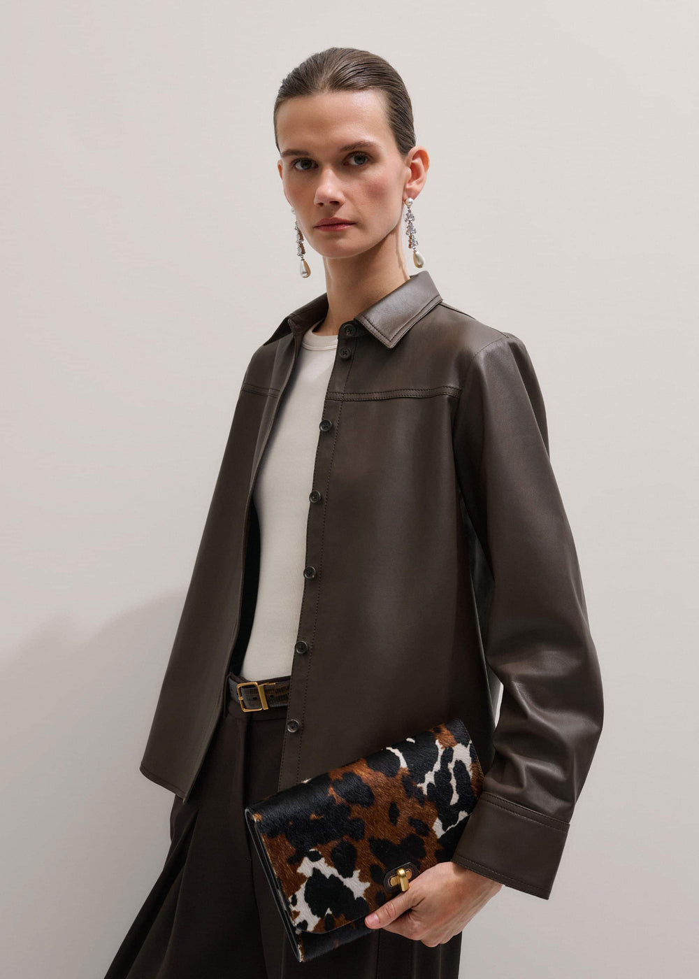 Brown Luxe Leather Straight Shirt meandem