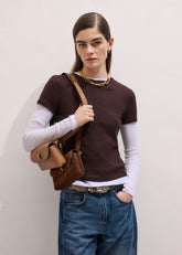 Brown Sheer Double-Layer Look Top meandem