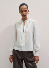 Cream Delicate Lace Trim Detail Top meandem