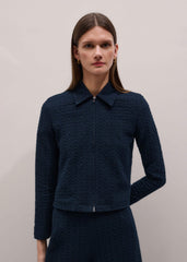 Navy Curling Crosses Jacquard Textured Zip Top meandem