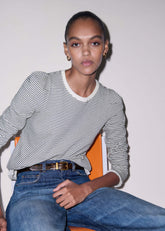 Navy Stripe Pouf Sleeve Sweatshirt meandem