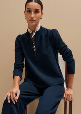 Navy Cable Jacquard Half-Zip Top meandem