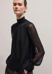 Black Silk Chic Rib Straight Blouse meandem