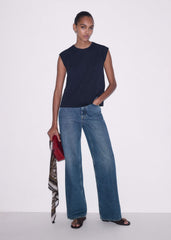 Navy Cap Sleeve Crew Neck Swing Tee meandem