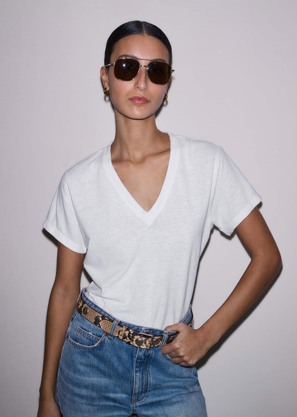 White Soft Washed V-Neck Tee meandem