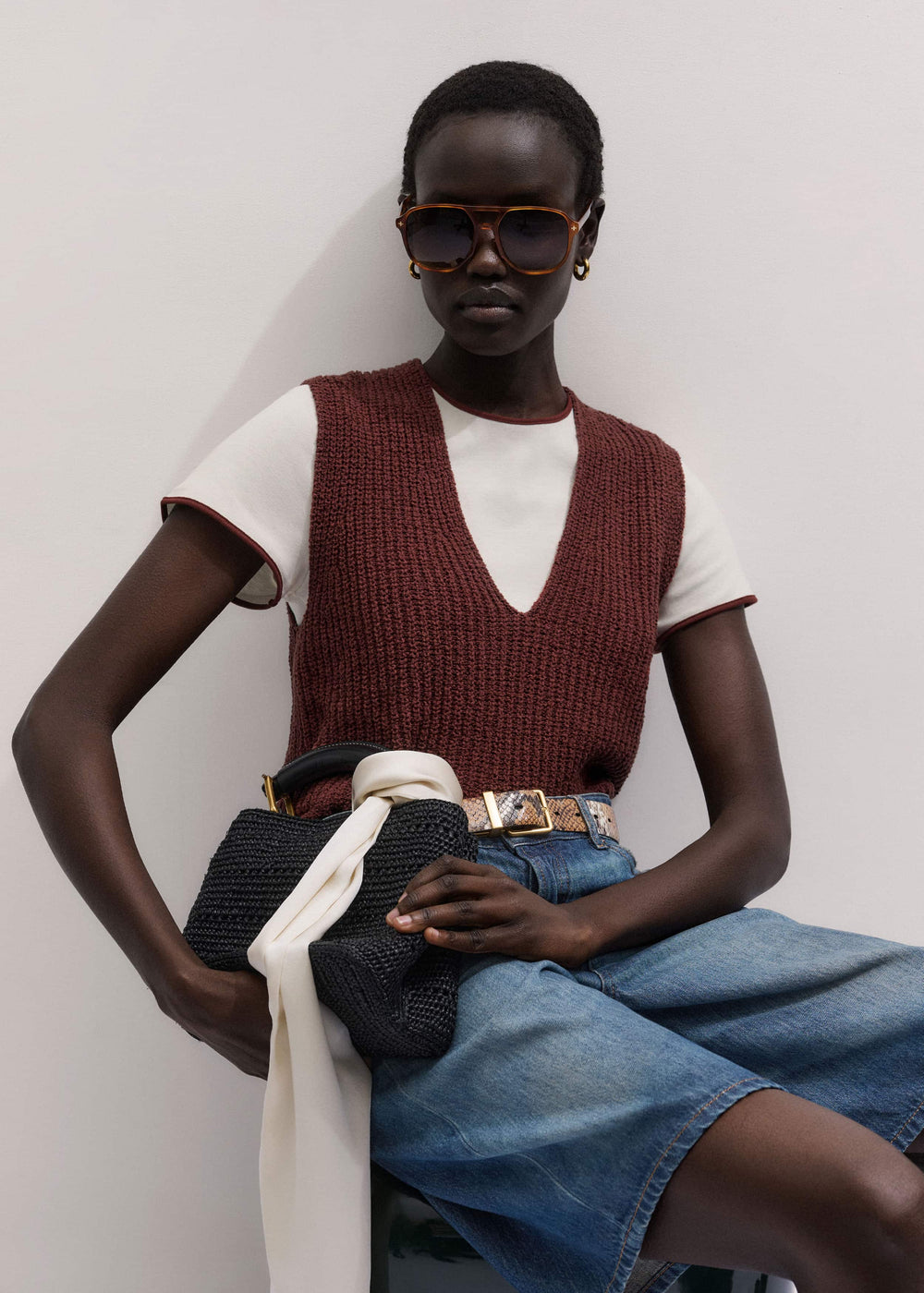 Cinnamon Brown Relaxed Knit Vest meandem