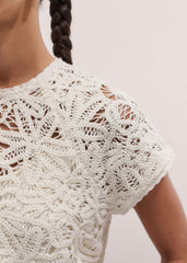 Cream Lace Crochet Crop Tee meandem