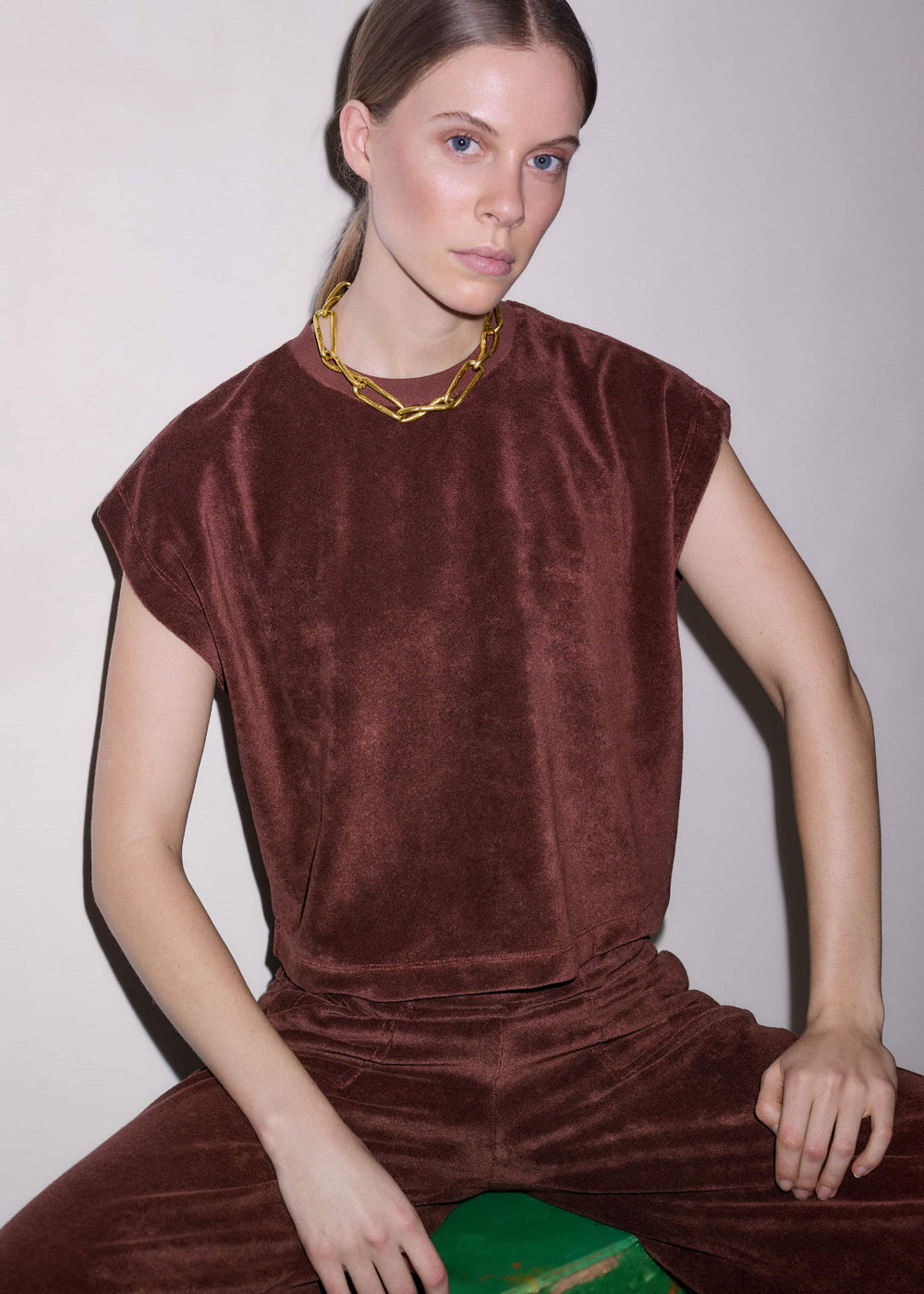 Cinnamon Brown Cap Sleeve Crop Tee meandem