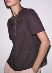 Brown Embroidered Cutout Tee meandem