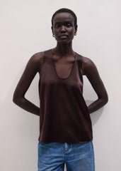 Brown Silk Satin Fluid Evening Tank meandem