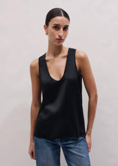 Black Silk Satin Evening Tank Top meandem
