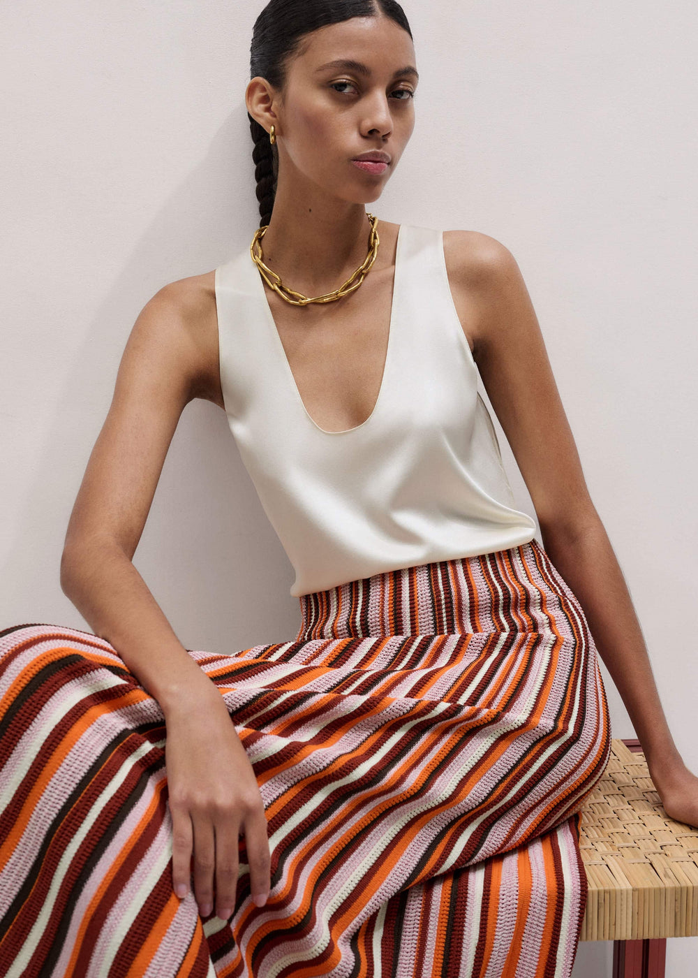 Cream Fluid Evening Tank Top meandem