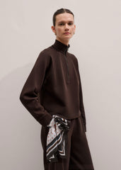 Brown Sweatshirt Cropped Funnel Neck Top meandem