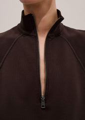 Brown Sweatshirt Cropped Funnel Neck Top meandem