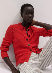 Red Bouclé Straight Knit Cardigan meandem