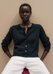 Navy Boxy Knit Straight Cardigan meandem