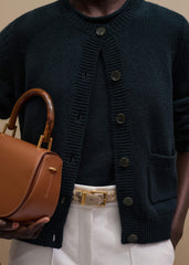 Navy Boxy Knit Straight Cardigan meandem