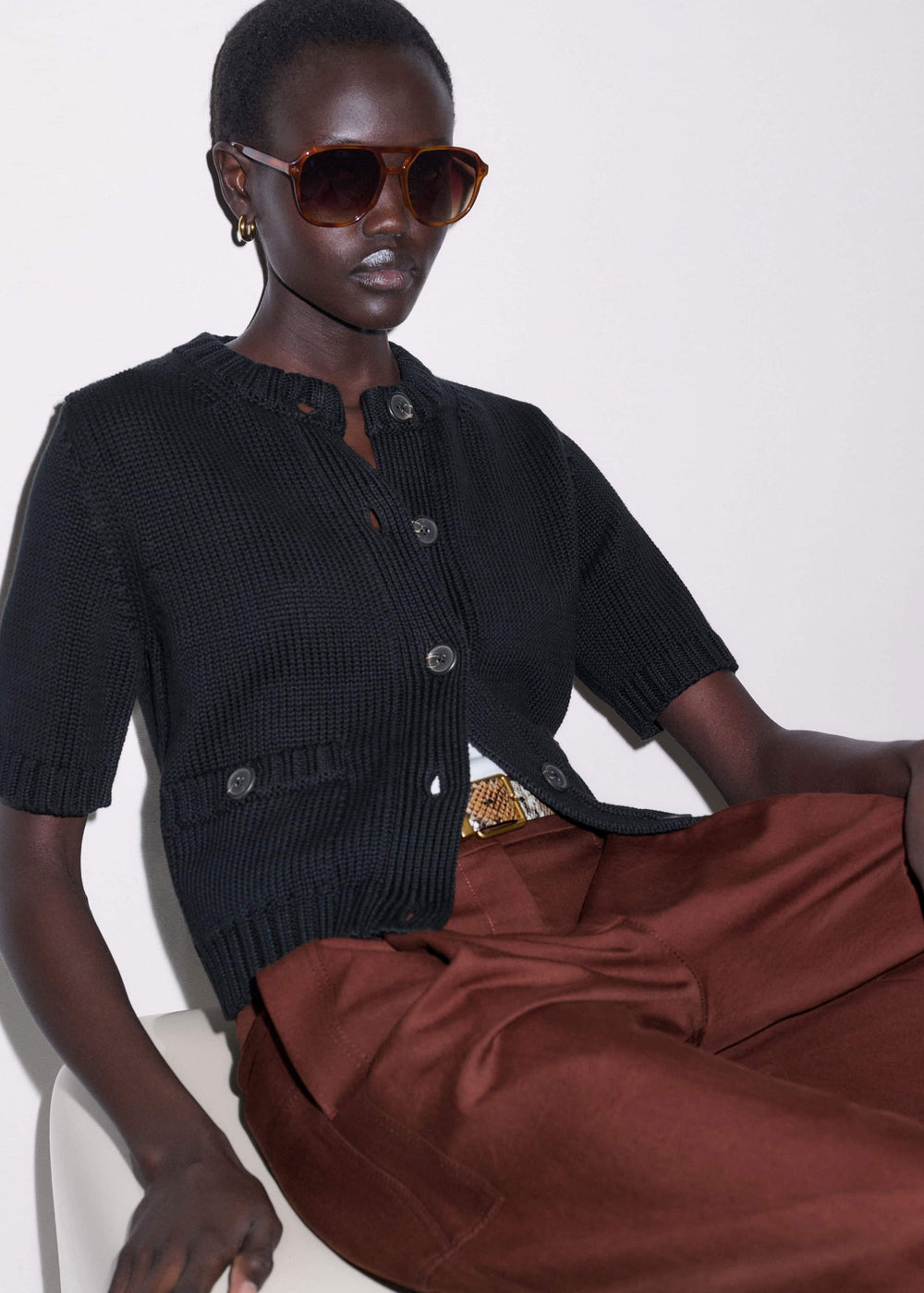 Black Straight Knit Cardigan meandem