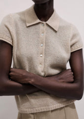 Oatmeal Merino Cashmere Silk Straight Polo Tee meandem