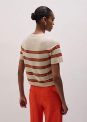 Cream Cashmere Stripe Crop Knit Tee meandem