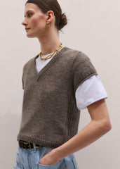 Hazelnut Merino Cashmere Silk V-Neck Baby Tee meandem