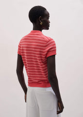 Pink Textured Stripe Straight Sporty Smart Polo Tee meandem