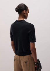 Black Silk Slim Knit Polo Tee meandem