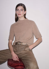 Brown Cashmere Roll Trim Knit Tee meandem