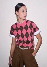 Pink Cashmere Argyle Knit Baby Tee meandem