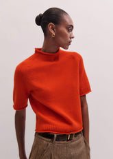 Orange Cashmere Roll Trim Knit Tee meandem