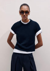 Navy Shrunken Straight Knit Baby Tee meandem