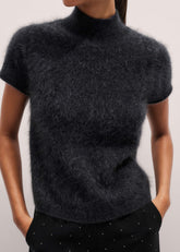 Gray Brushed Cashmere High Neck Baby Tee meandem