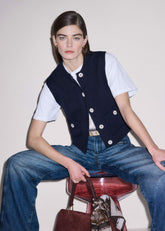Navy Straight Crop Vest meandem