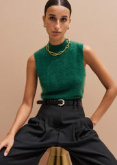 Green Brushed Cashmere High Neck Slim Sweater Vest meandem