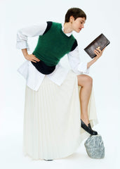 Green Brushed Cashmere High Neck Slim Sweater Vest meandem