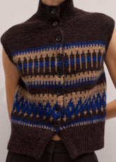 Brown Button-Through Relaxed Jacquard Vest meandem